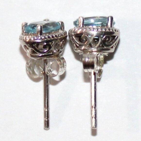 Sterling Silver Blue Topaz Stud Earrings - Picture 2 of 4